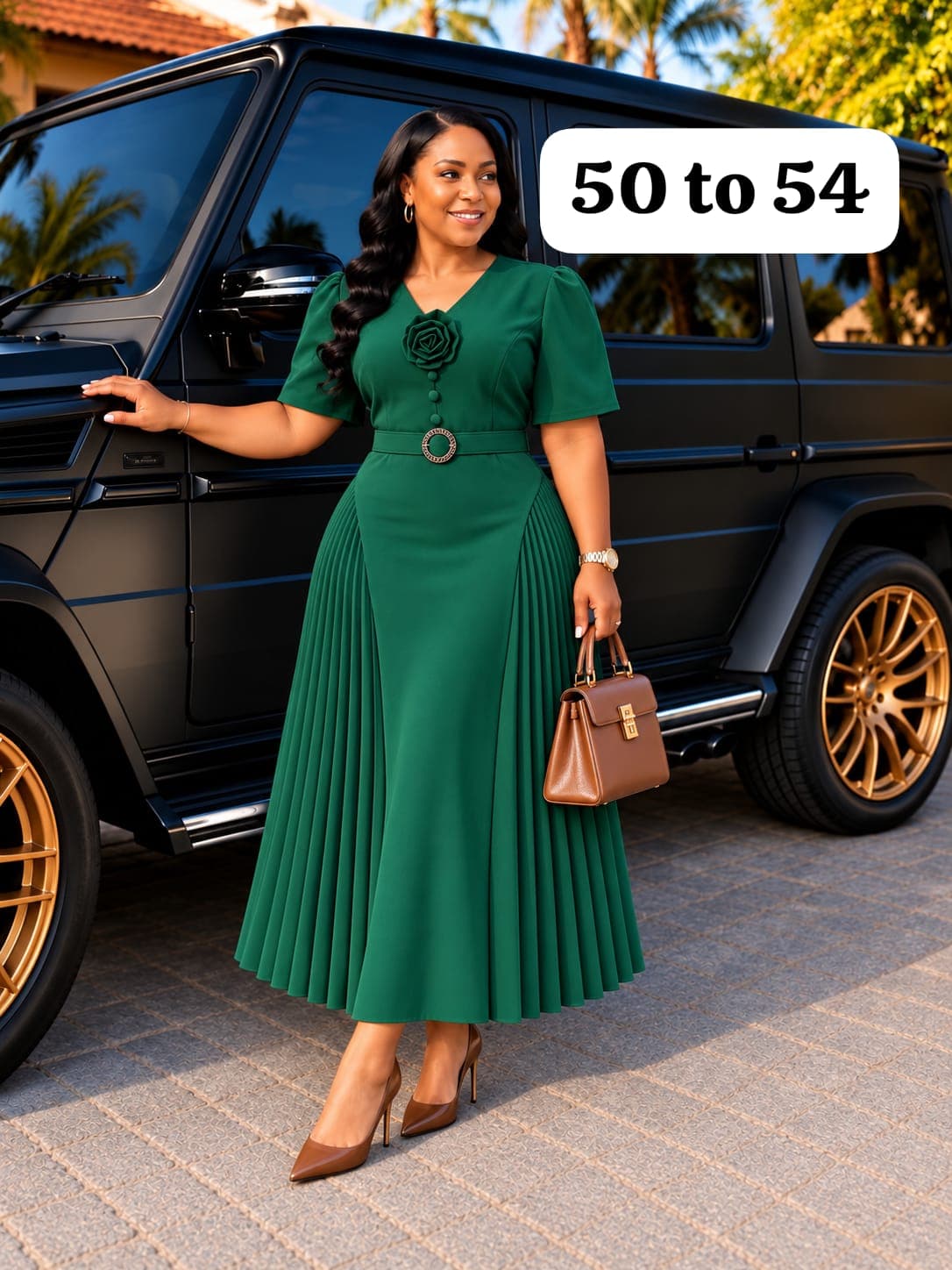 Rosette Pleated Maxi Dress
