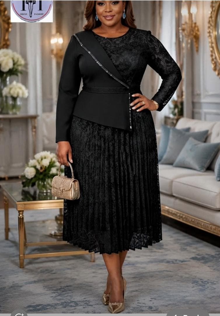 Lace Peplum Top & Pleated Skirt Set