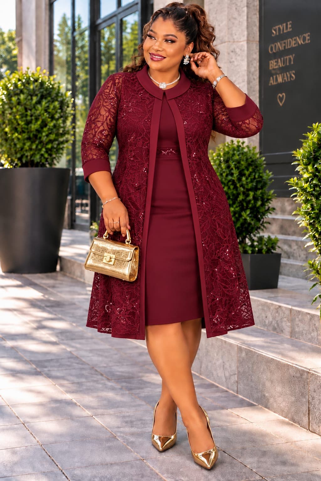 Lace Jacket & Sheath Dress Set