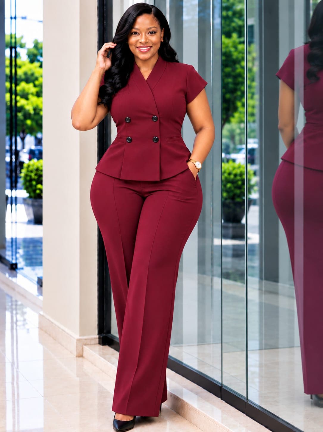 Double-Breasted Top & Wide-Leg Trouser Set